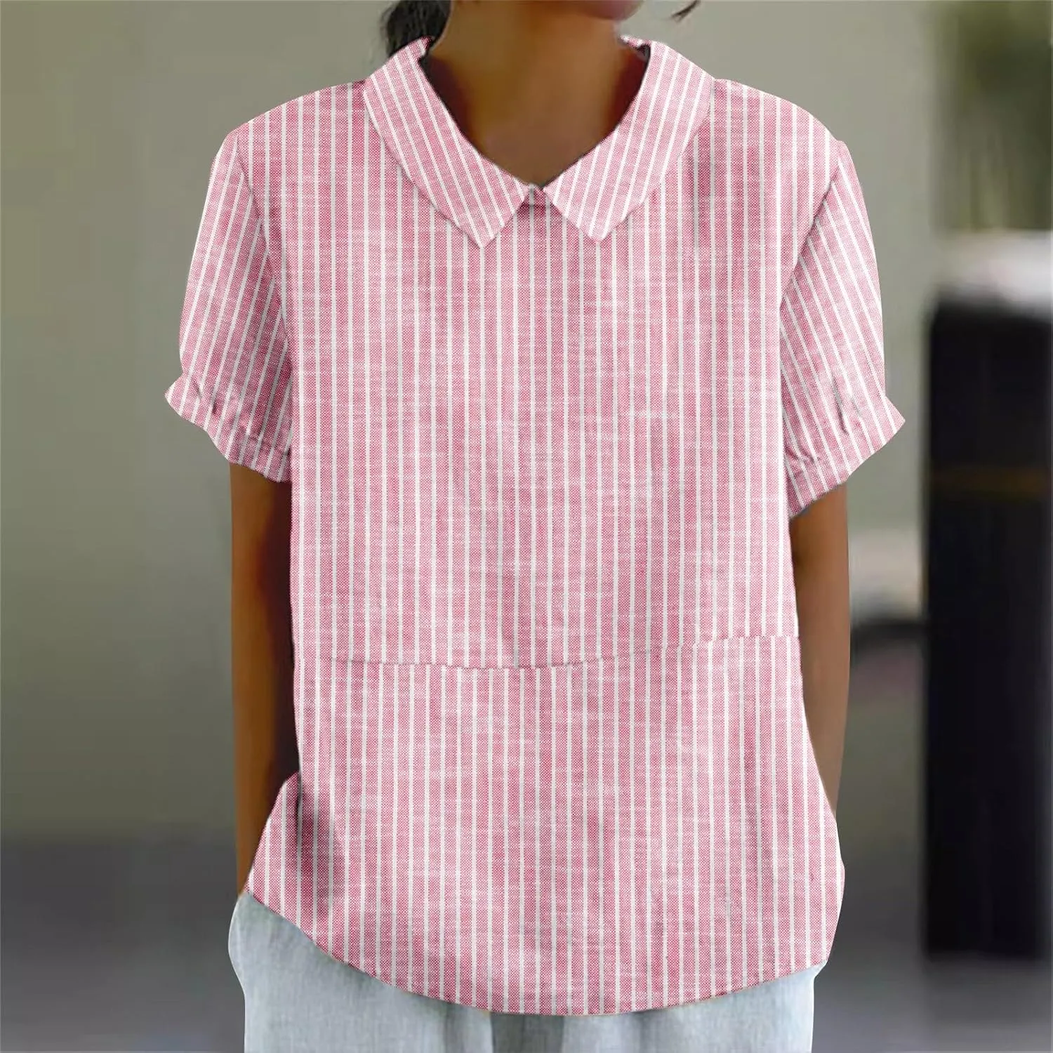 Linen Button Down Shirt Women Shirts Summer Loose Crew Neck Casual Boho Top Vintage Embroidered Blouse Tops Casual