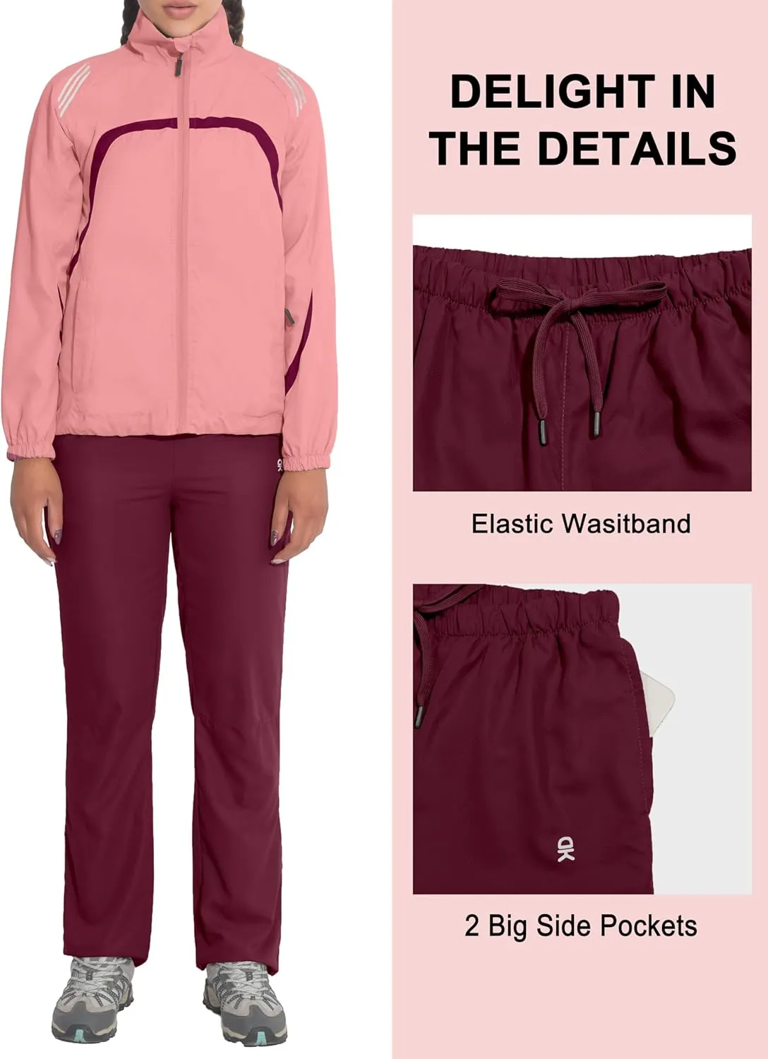 Little Donkey Andy Women Lightweight Running Jacket 2 Pieces Set, Full Zip Track Sports Suits for Cycling, UV Protection