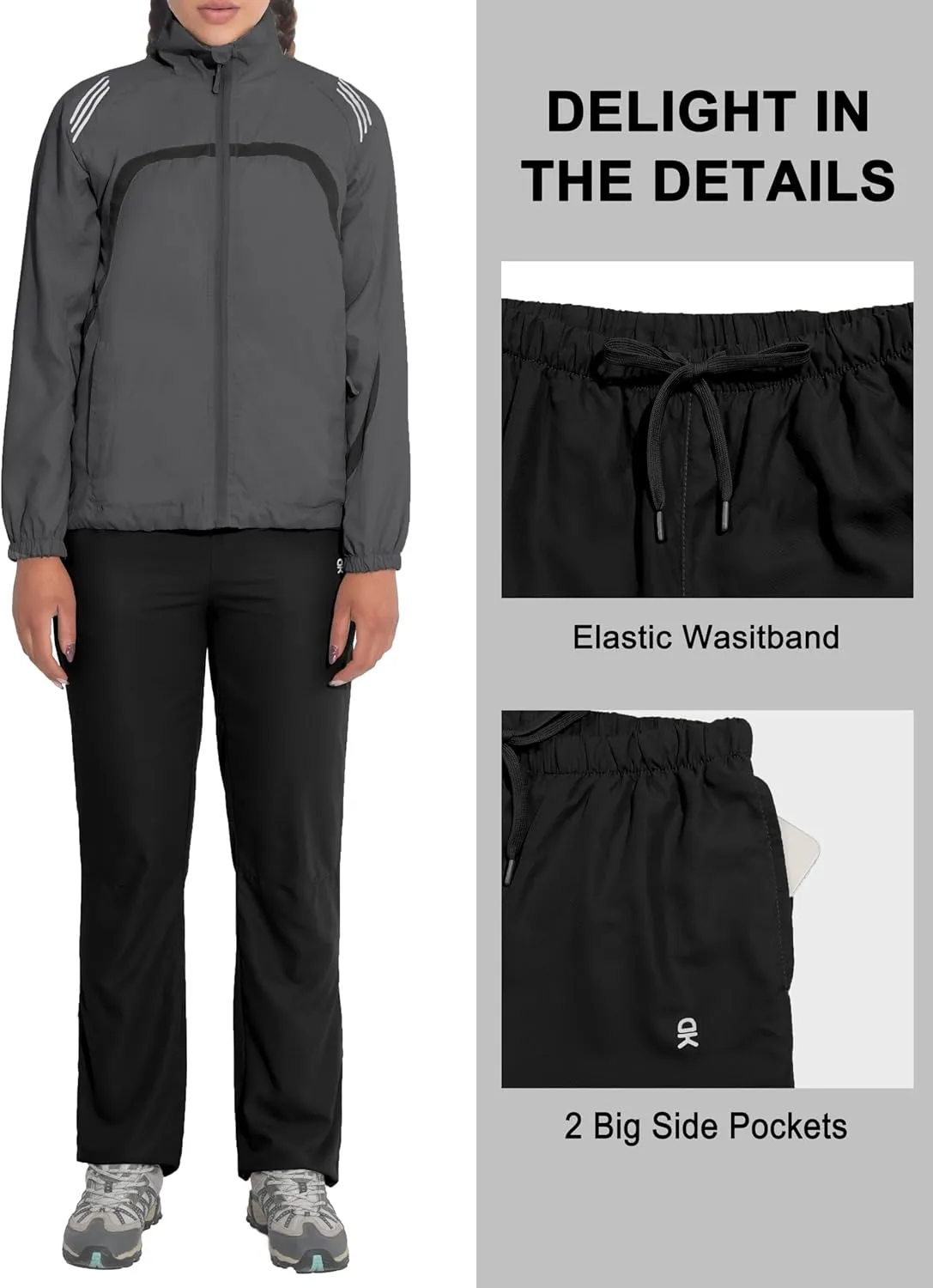 Little Donkey Andy Women Lightweight Running Jacket 2 Pieces Set, Full Zip Track Sports Suits for Cycling, UV Protection
