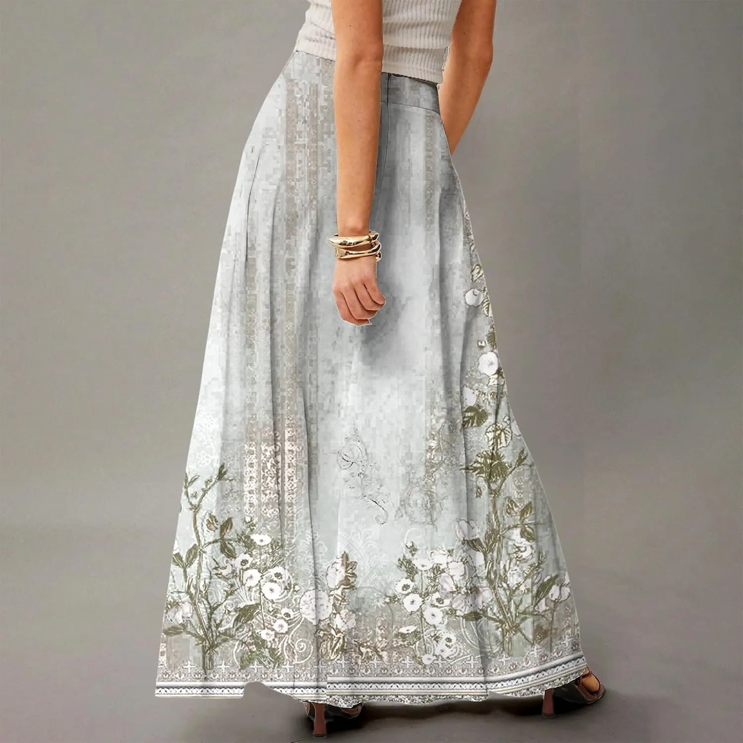 Long Skirts for Women Ankle Length Skirt High Waisted Casual Summer Floral Printed Boho Maxi Skirts with Pockets