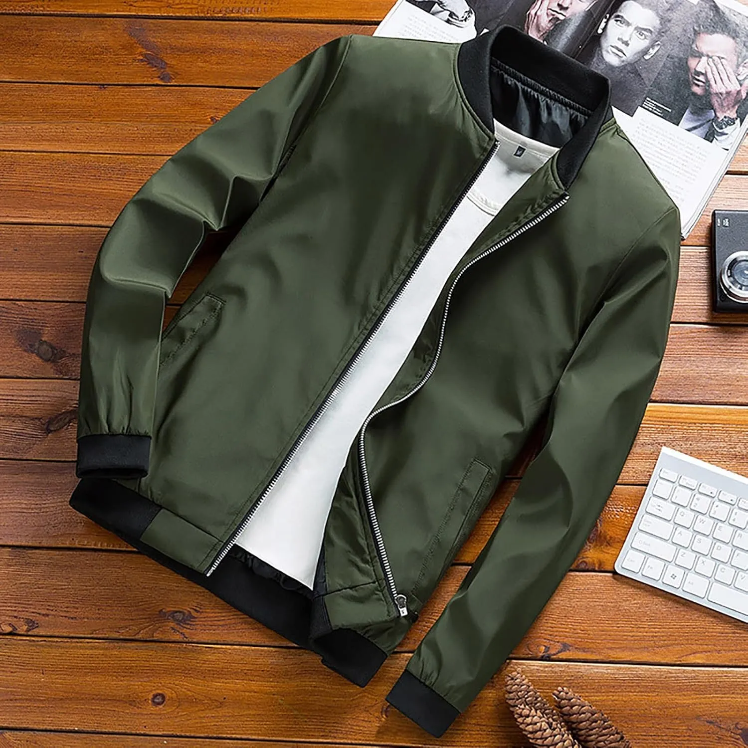 Loose Baseball Jackets for Men Big and Tall Bomber Jacket Business Casual Jackets with Pockets Lightweight Windbreaker
