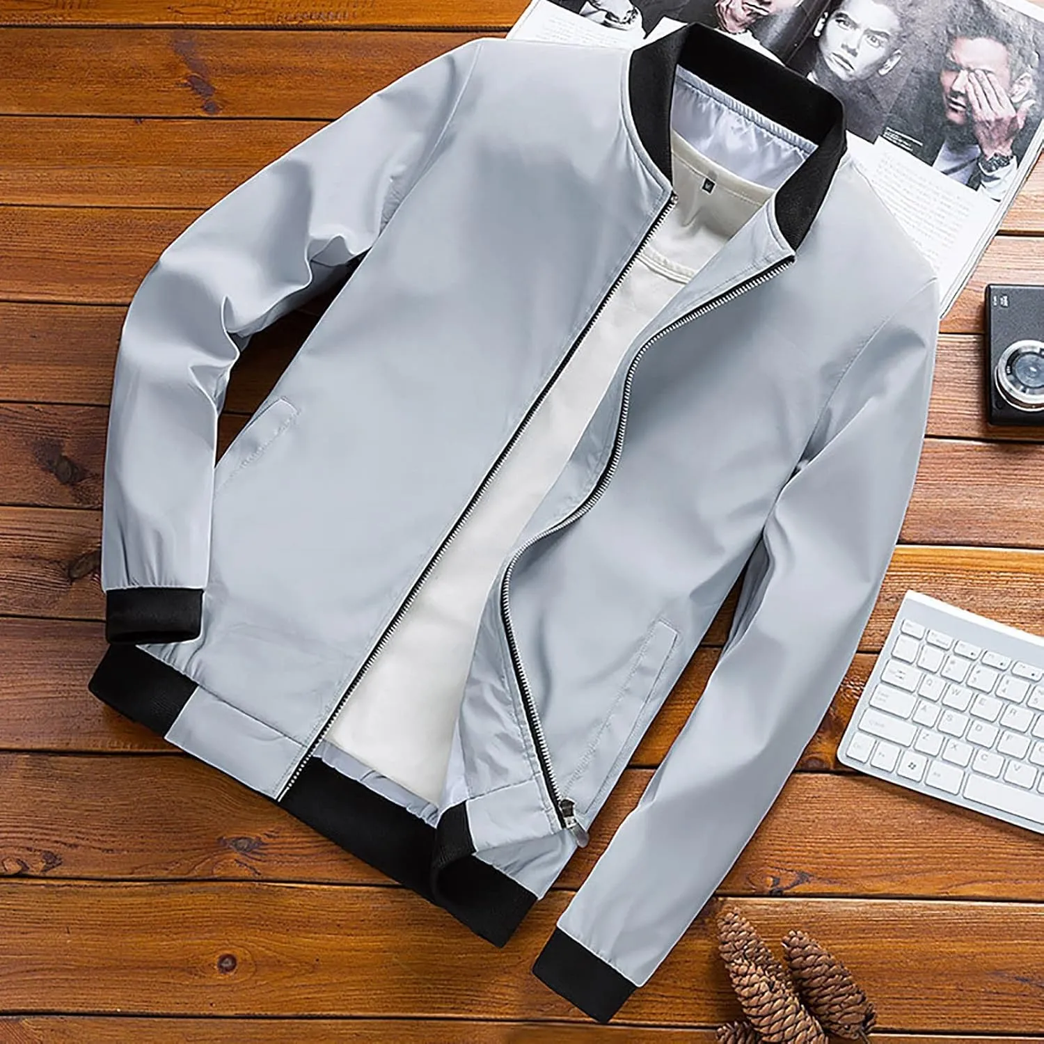 Loose Baseball Jackets for Men Big and Tall Bomber Jacket Business Casual Jackets with Pockets Lightweight Windbreaker