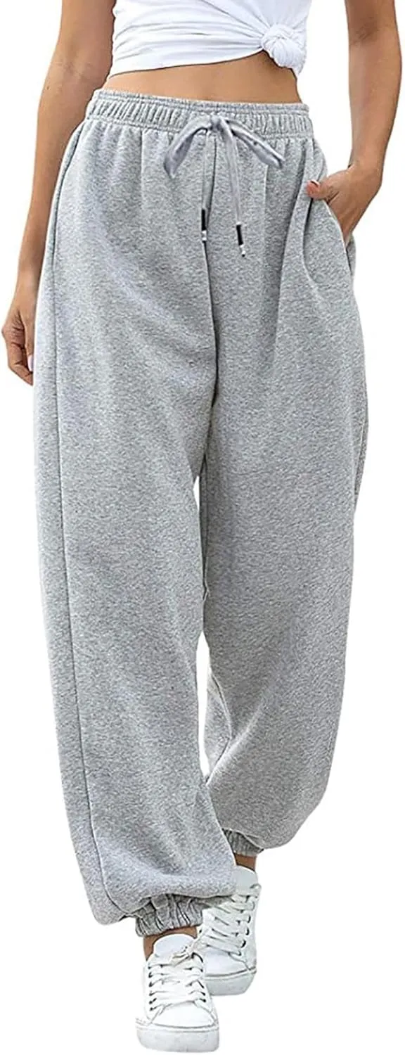LRMQS Womens Joggers Pants Elastic Waisted Sweatpant with Pockets Casual Active Workout Running Sports Trousers