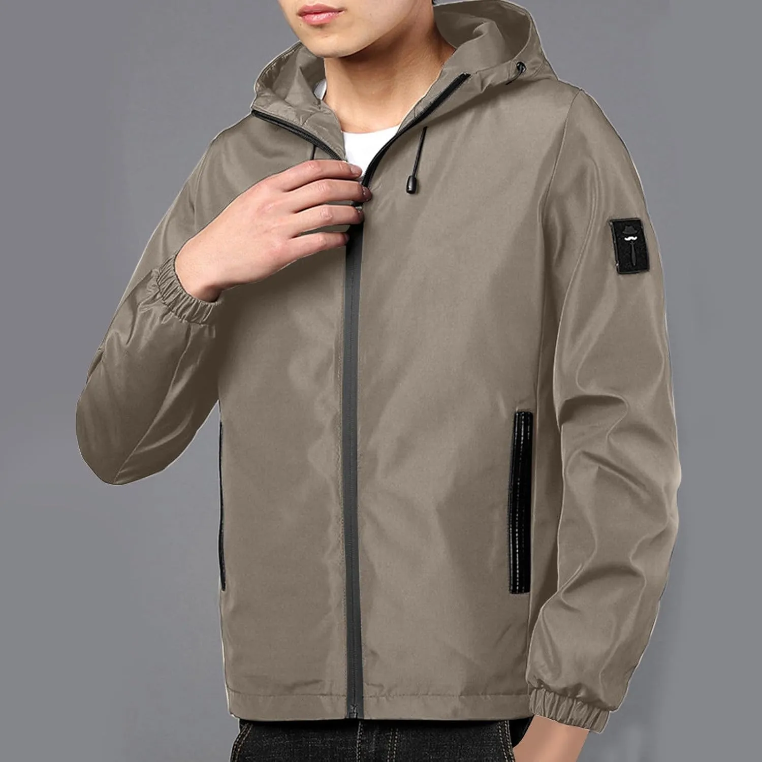 Men Rain Jacket Lightweight Hooded Windbreaker Waterproof Outdoor Sports Hiking Raincoat Long Sleeve Zip Coat Outwear