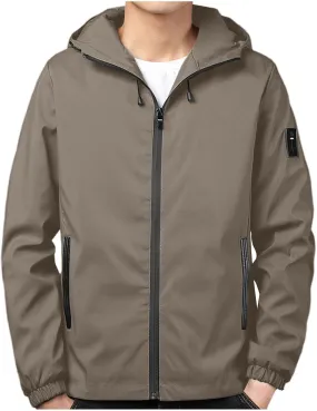 Men Rain Jacket Lightweight Hooded Windbreaker Waterproof Outdoor Sports Hiking Raincoat Long Sleeve Zip Coat Outwear