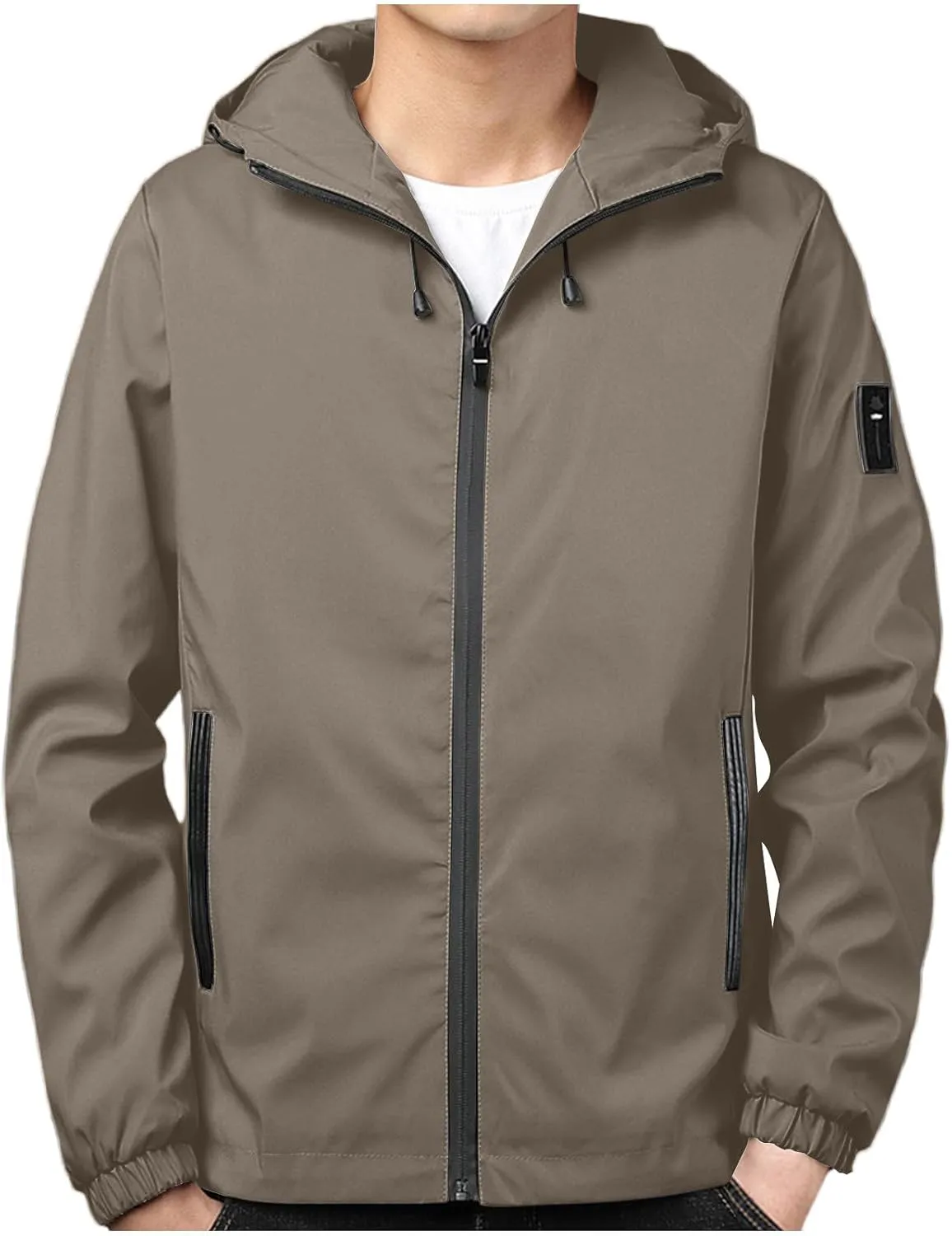Men Rain Jacket Lightweight Hooded Windbreaker Waterproof Outdoor Sports Hiking Raincoat Long Sleeve Zip Coat Outwear