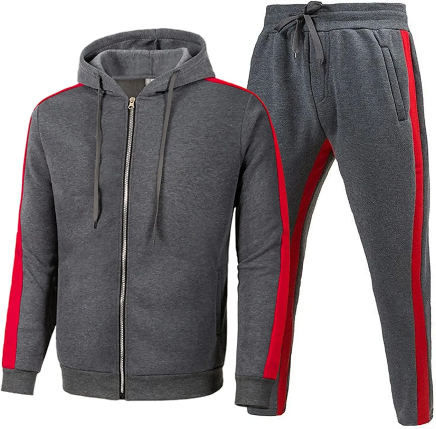 Men's 2 Pieces Tracksuits Running Sports Suits, Full Zip Hoodies Jackets & Drawstring Waistband Sweatpants Sweatsuits