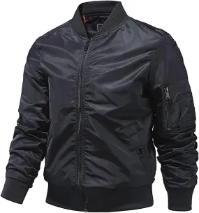 Mens Bomber Jackets Casual Fall Winter Coat Stylish Stand Collar Zip Up Outerwear Casual Track Jacket with Pocket