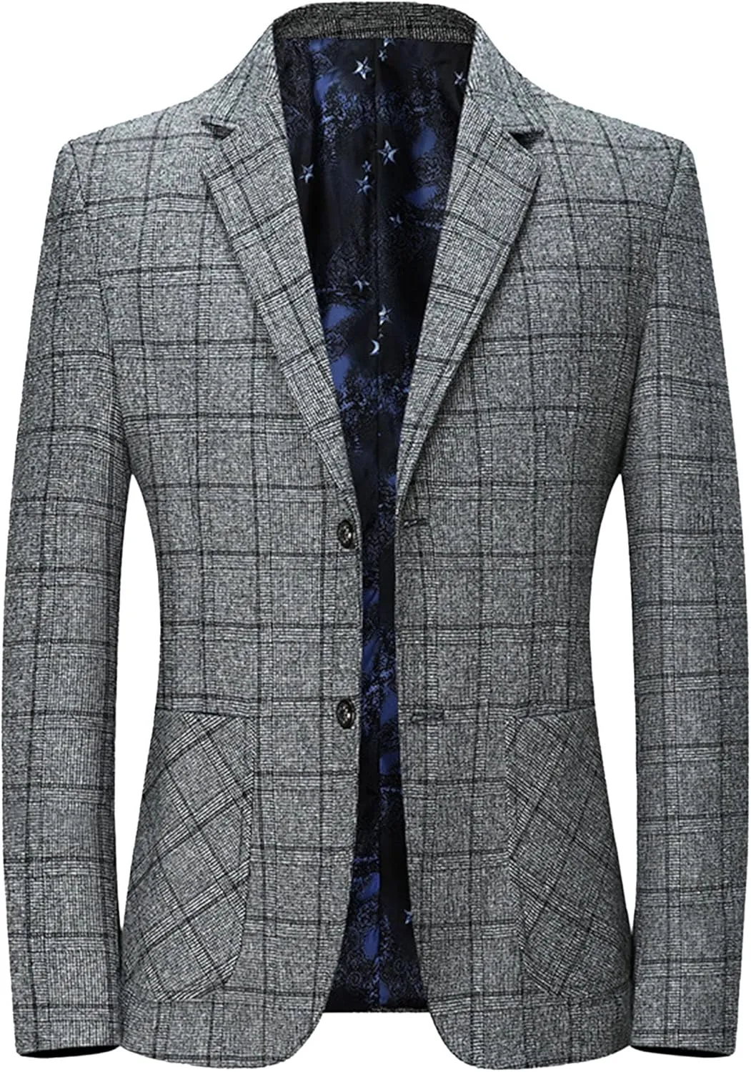 Mens Casual Suit Blazer Jackets Slim Fit Plaid Business Sports Coat One Button Suit Jacket Lightweight Wedding