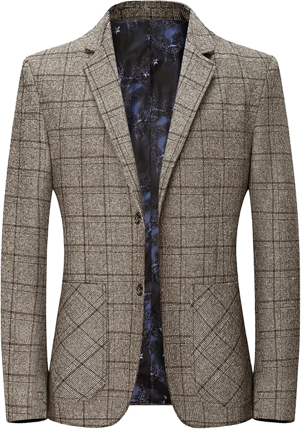 Mens Casual Suit Blazer Jackets Slim Fit Plaid Business Sports Coat One Button Suit Jacket Lightweight Wedding