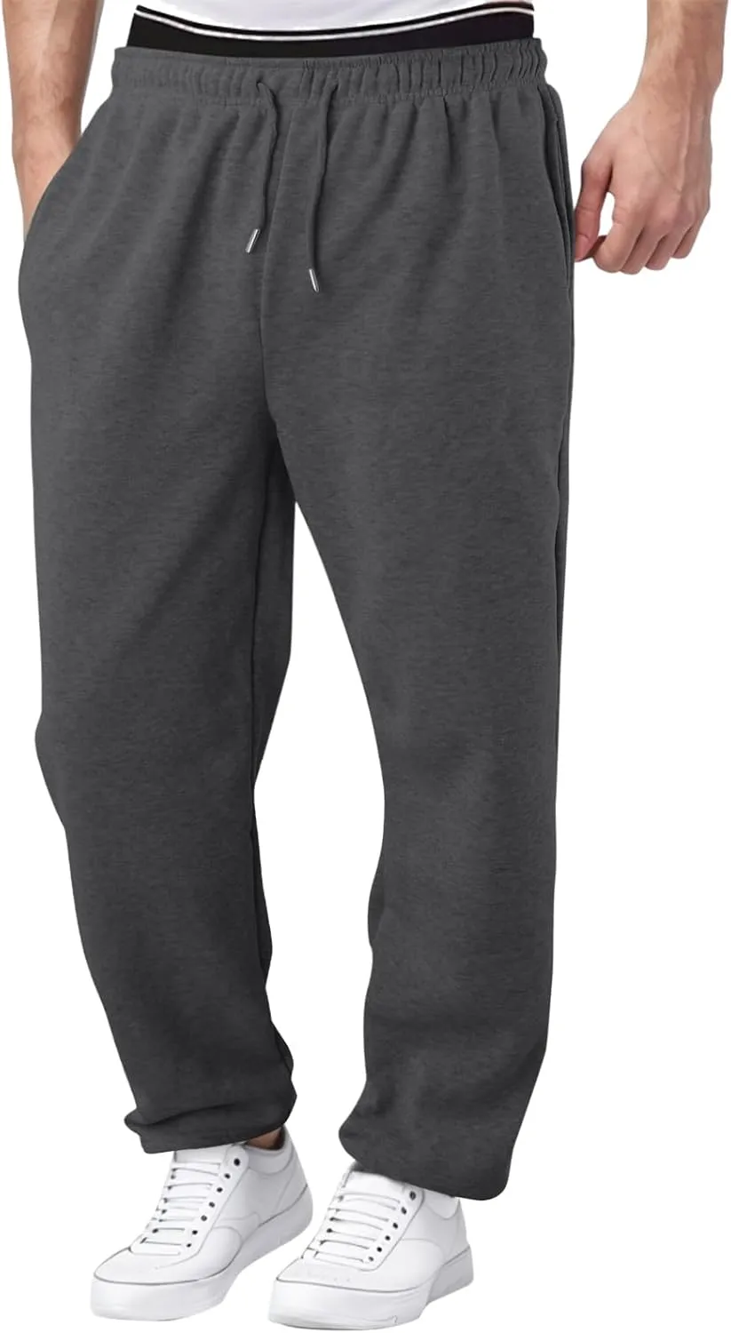 Mens Fleece Lined Joggers Pants Wide Leg Sweatpants Baggy Workout Pants Elastic Waist Cargo Pants Warm Running Pants
