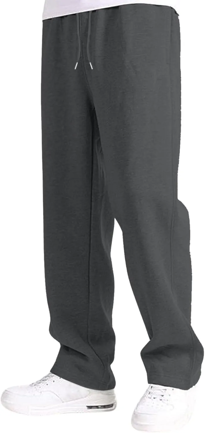Mens Fleece Lined Joggers Pants Wide Leg Sweatpants Baggy Workout Pants Elastic Waist Cargo Pants Warm Running Pants