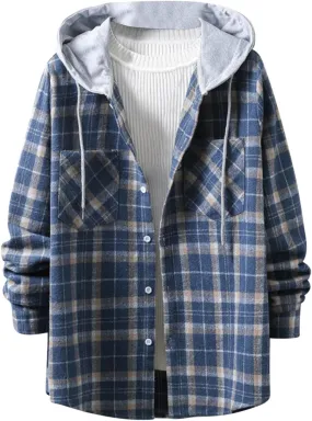 Men's Hooded Shirts Jackets Casual Long Sleeve Lightweight Hoodie New Casual Fashion Youth Button Winter Warm Coats