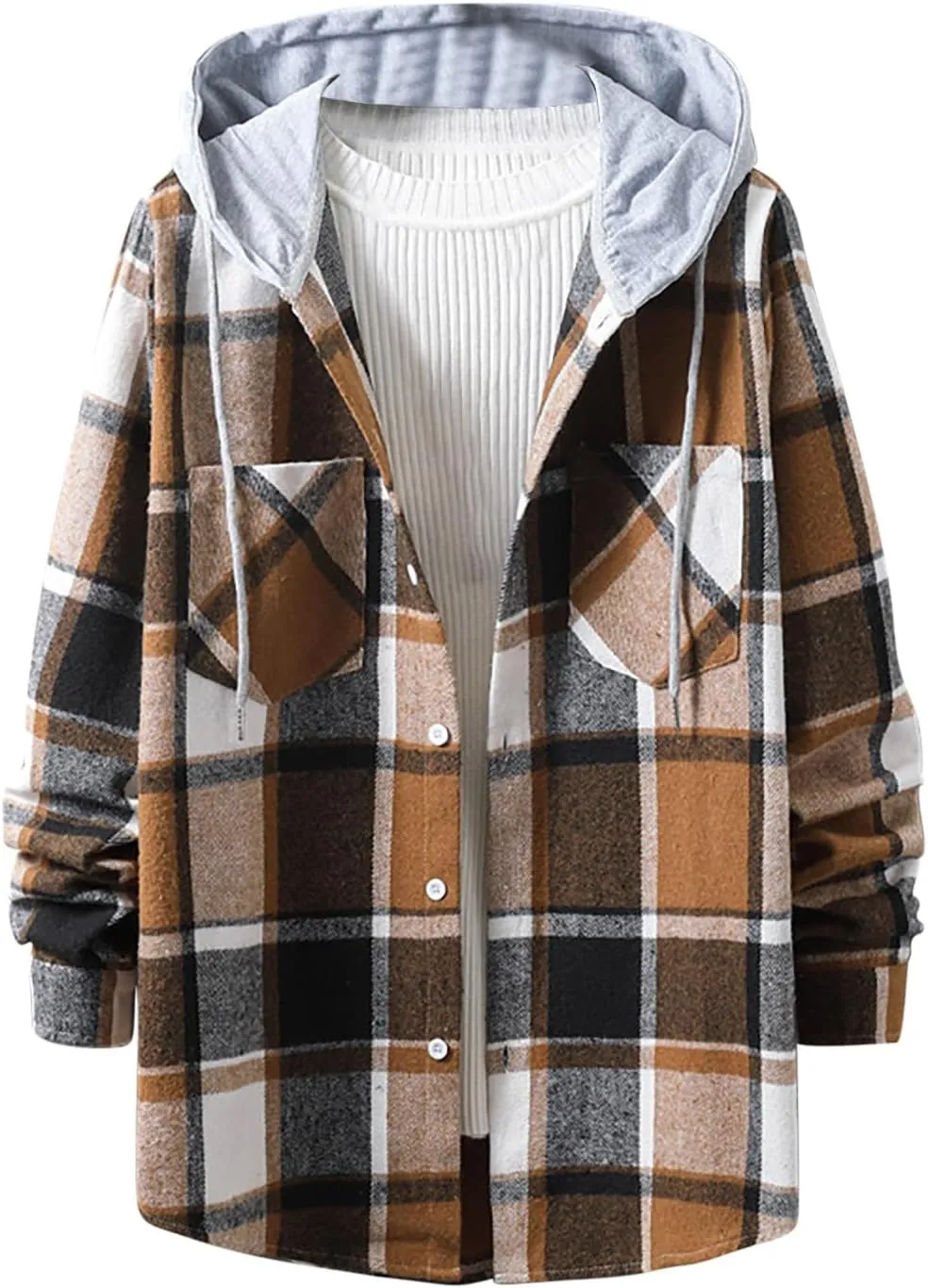 Men's Hooded Shirts Jackets Casual Long Sleeve Lightweight Hoodie New Casual Fashion Youth Button Winter Warm Coats