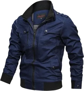 Mens Multi Pockets Tactical Jackets Military Zip Up Jackets Stand Collar Casual Loose Sports Coat Cargo Windbreaker