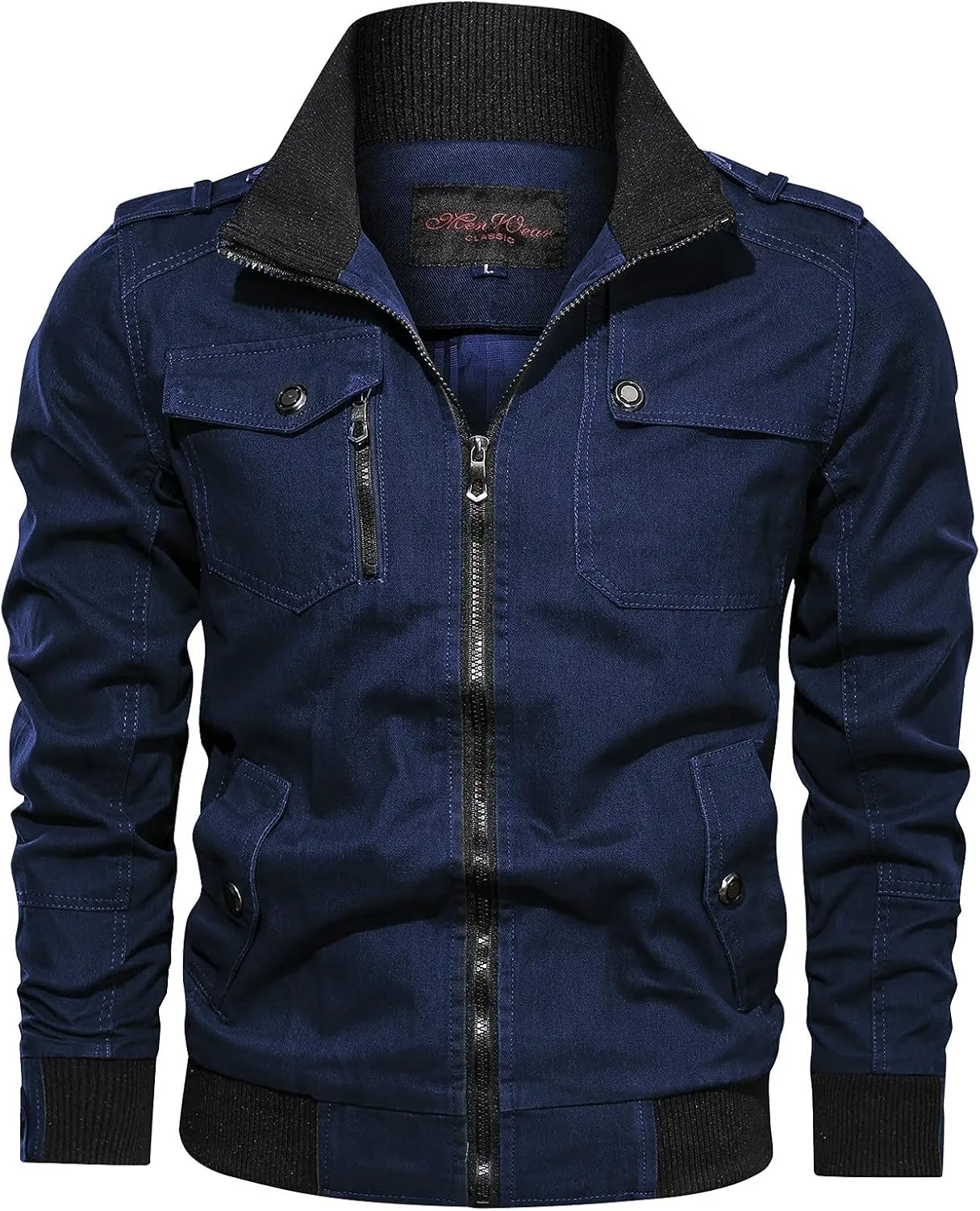 Mens Multi Pockets Tactical Jackets Military Zip Up Jackets Stand Collar Casual Loose Sports Coat Cargo Windbreaker