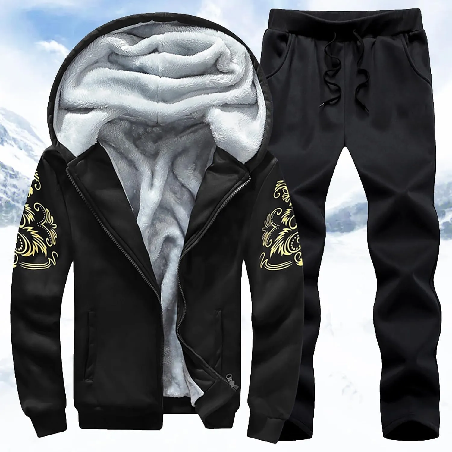 Men's Tracksuits 2 Piece Fleece Lined Tracksuit Set Outfits Jogging Sweatsuit Outdoor Athletic Hoodies Sweatpant Sets
