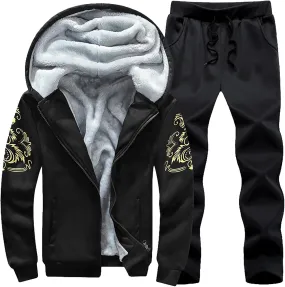 Men's Tracksuits 2 Piece Fleece Lined Tracksuit Set Outfits Jogging Sweatsuit Outdoor Athletic Hoodies Sweatpant Sets
