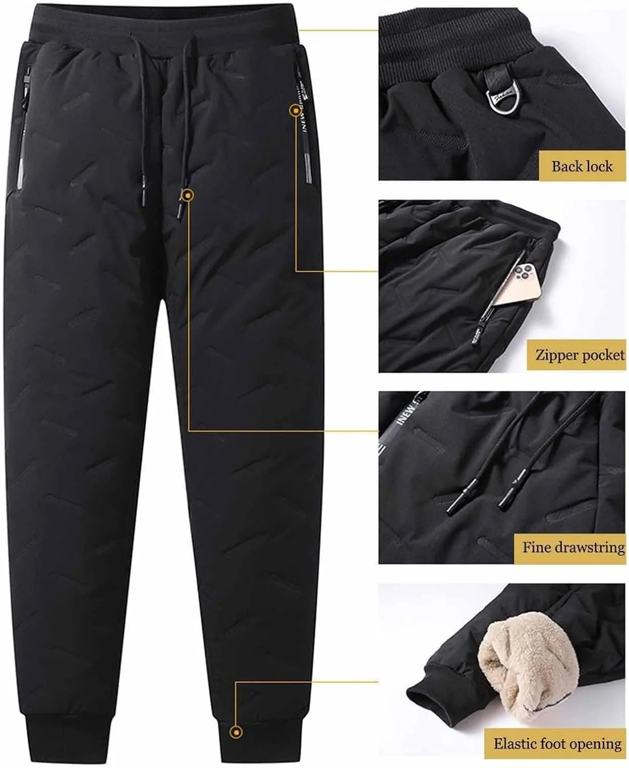 Men's Winter Fleece Pants, Sports Jogger Pants, Warm Sherpa Lined Sweatpants, Thicken Athletic Pants