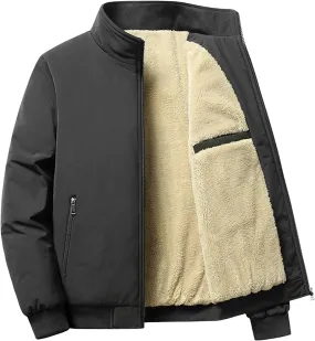 Puffer Jacket Men Thicken Fleece Casual Jackets Zipper Oversized Windproof Coats Solid Warm Outfits with Pockets