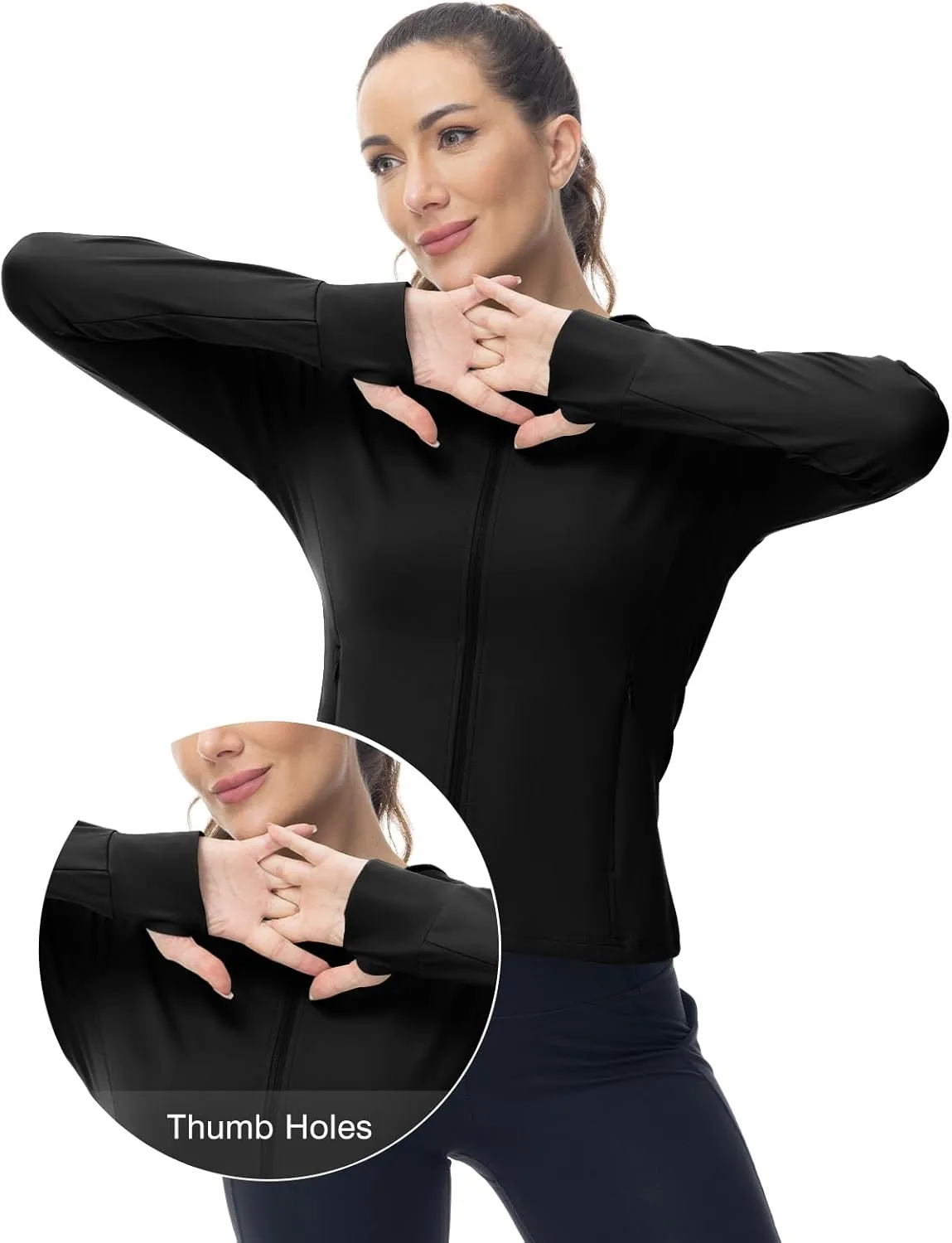 Rdruko Women's Lightweight Workout Jackets Full Zip Sports Gym Jackets for Women Slim Fit Yoga Jacket with Thumb Holes