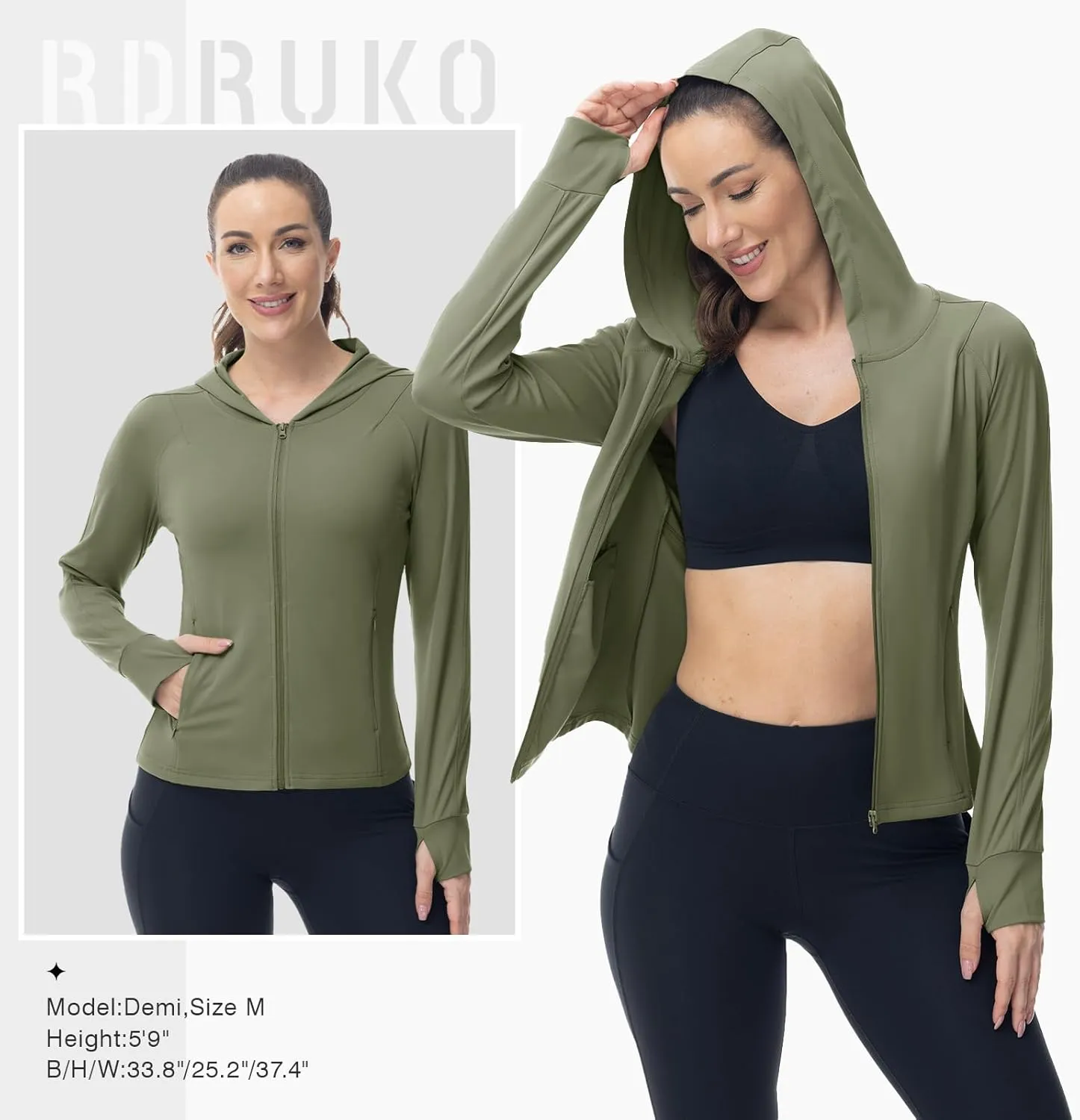 Rdruko Women's Lightweight Workout Jackets Full Zip Sports Gym Jackets for Women Slim Fit Yoga Jacket with Thumb Holes