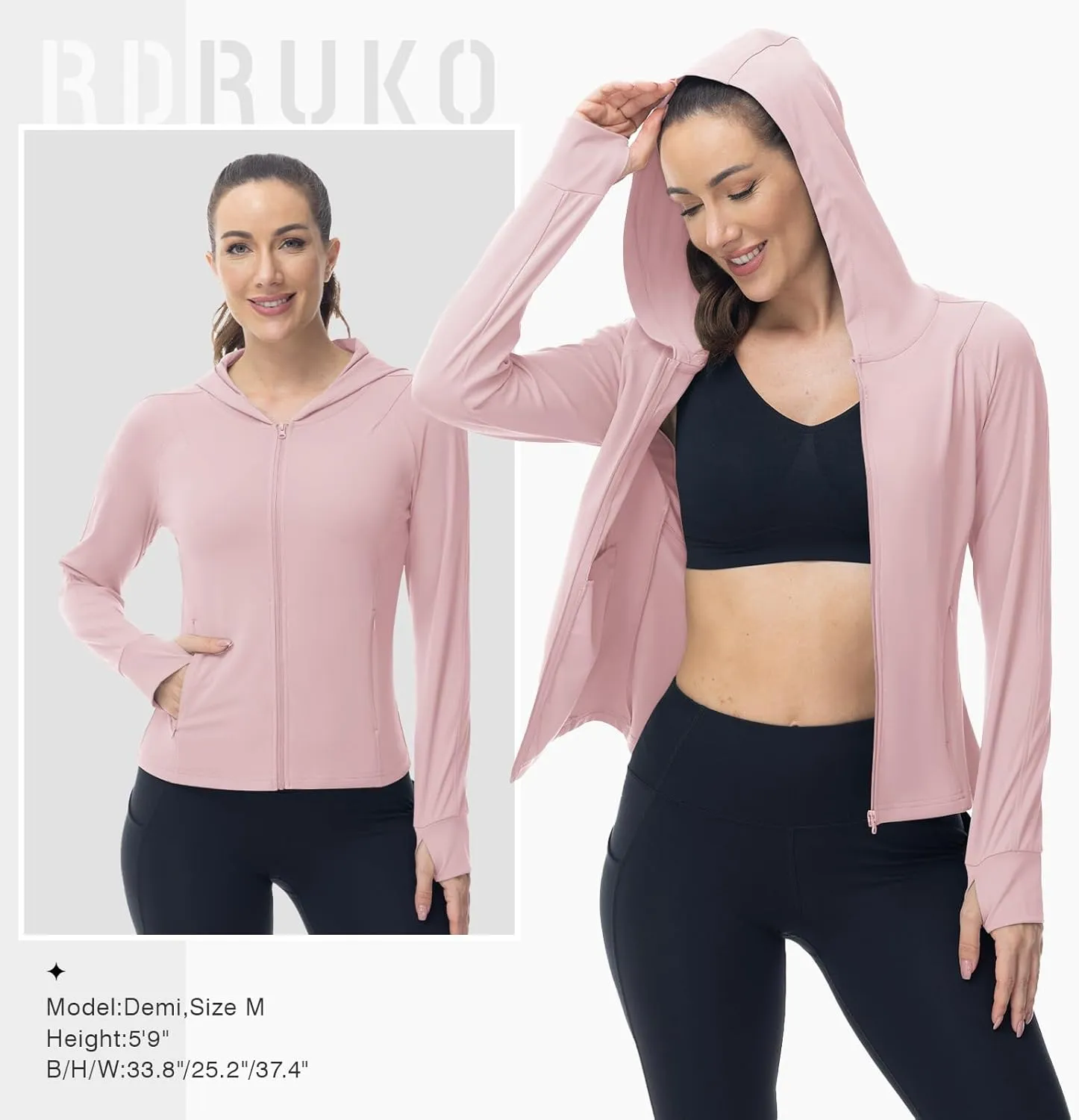 Rdruko Women's Lightweight Workout Jackets Full Zip Sports Gym Jackets for Women Slim Fit Yoga Jacket with Thumb Holes