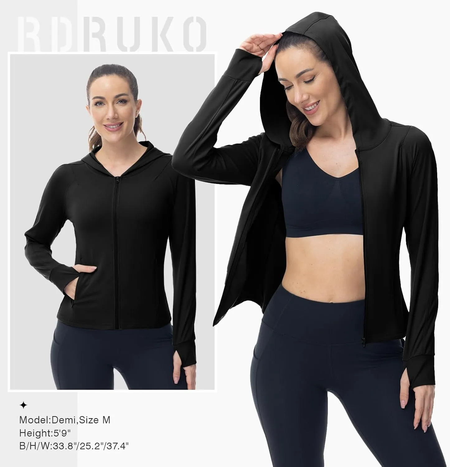 Rdruko Women's Lightweight Workout Jackets Full Zip Sports Gym Jackets for Women Slim Fit Yoga Jacket with Thumb Holes