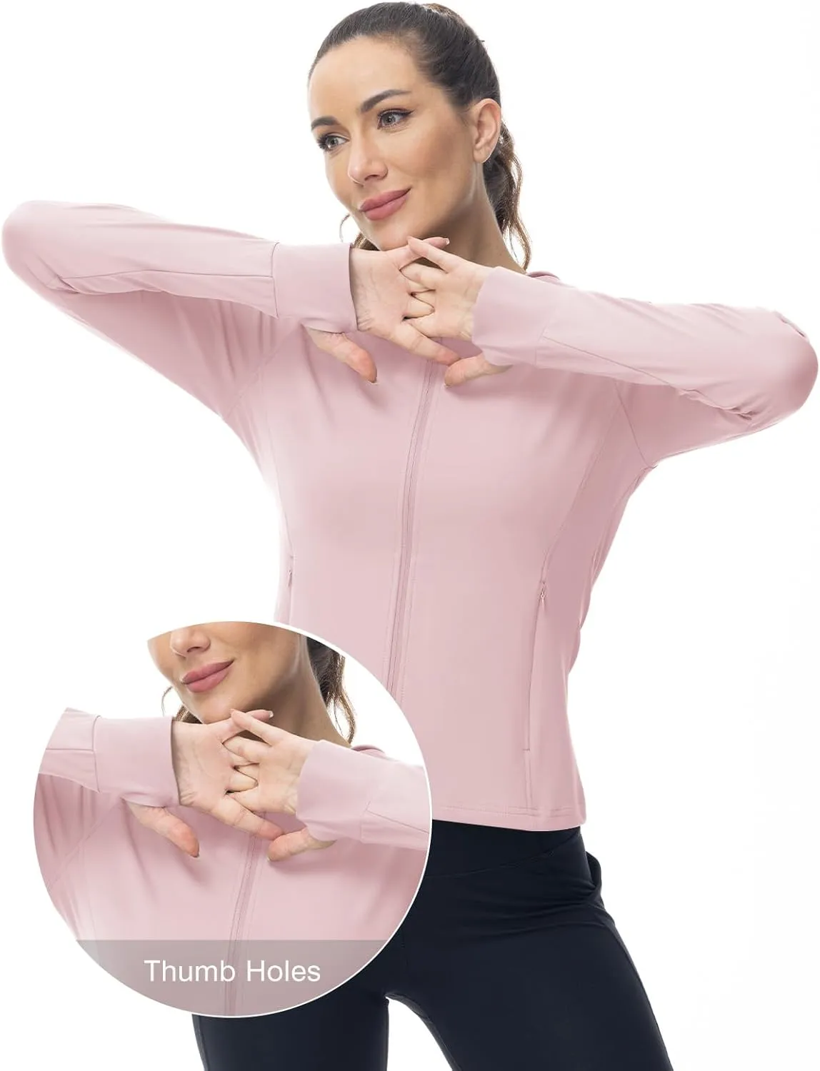 Rdruko Women's Lightweight Workout Jackets Full Zip Sports Gym Jackets for Women Slim Fit Yoga Jacket with Thumb Holes