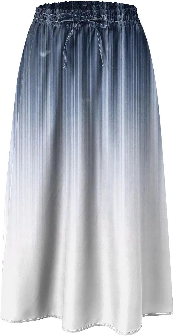 Rvidbe Skirts for Women Midi Length Summer Pleated High Waisted Casual Below Knee Skirts with Pockets Vacation A-Line Skirts