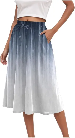 Rvidbe Skirts for Women Midi Length Summer Pleated High Waisted Casual Below Knee Skirts with Pockets Vacation A-Line Skirts