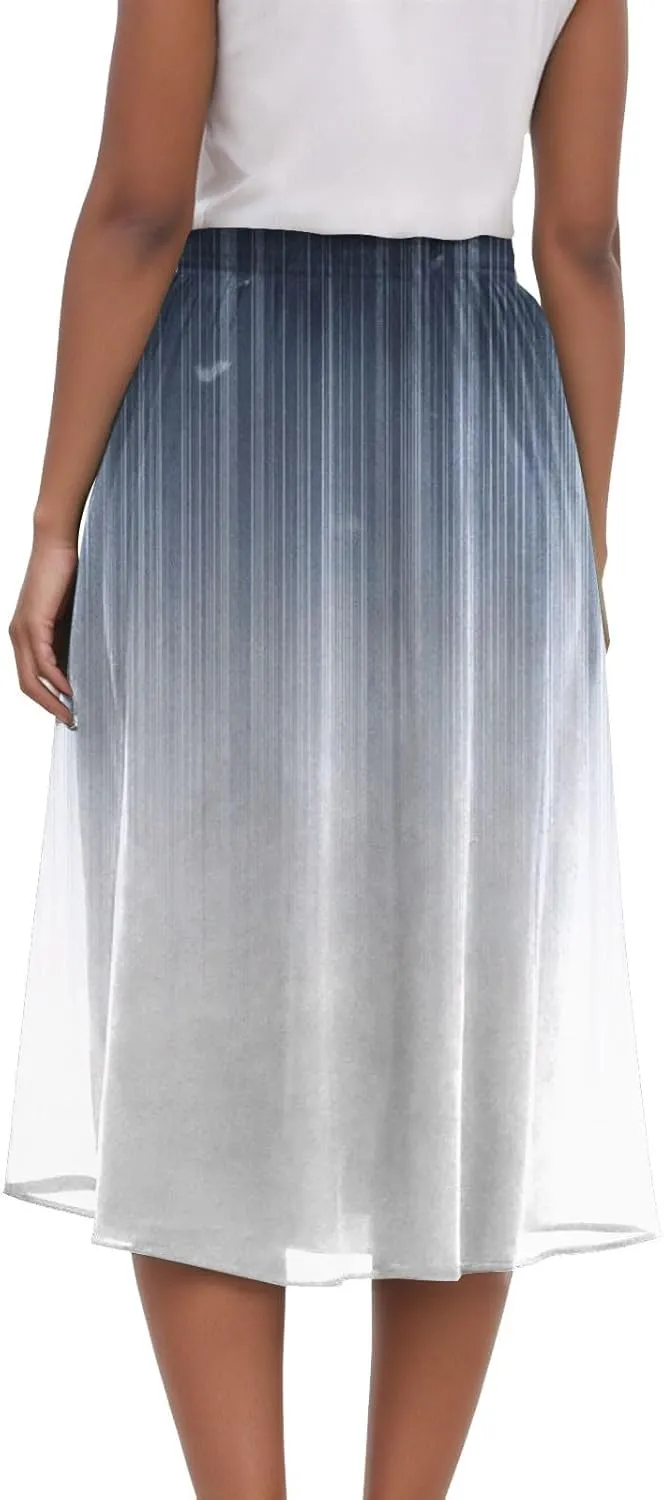 Rvidbe Skirts for Women Midi Length Summer Pleated High Waisted Casual Below Knee Skirts with Pockets Vacation A-Line Skirts