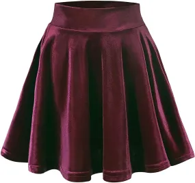 Skirt for Women Mini Skater Skirts Versatile A-line Pleated Skirt Vintage Velvet Stretchy Mini Flared Skater Skirt