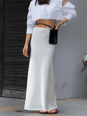 Solid Through Long Slim Casual Temperament Waist Fashion High See Skirt