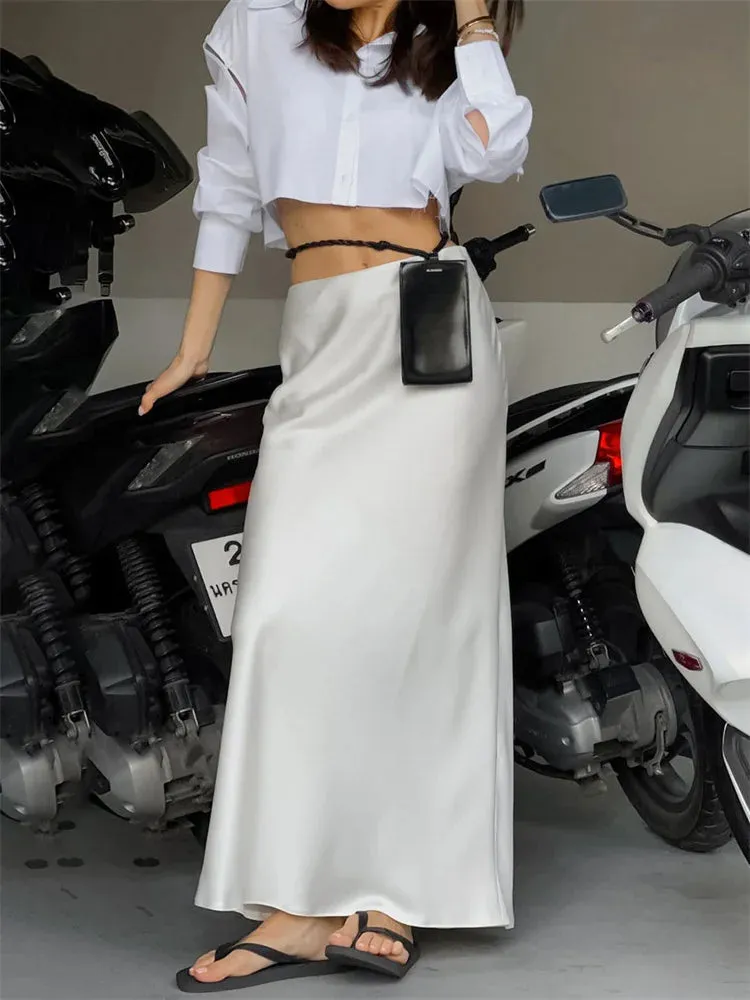 Solid Through Long Slim Casual Temperament Waist Fashion High See Skirt