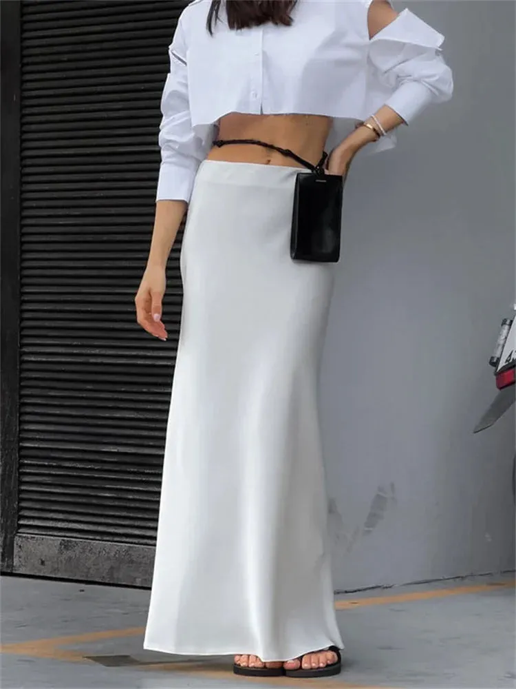 Solid Through Long Slim Casual Temperament Waist Fashion High See Skirt