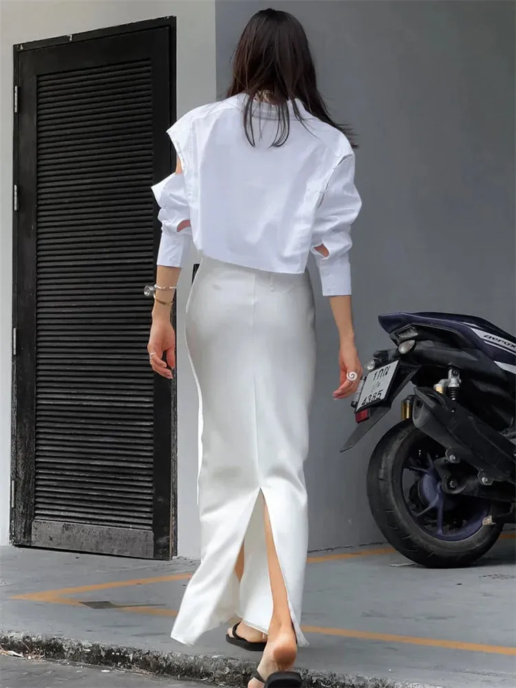 Solid Through Long Slim Casual Temperament Waist Fashion High See Skirt