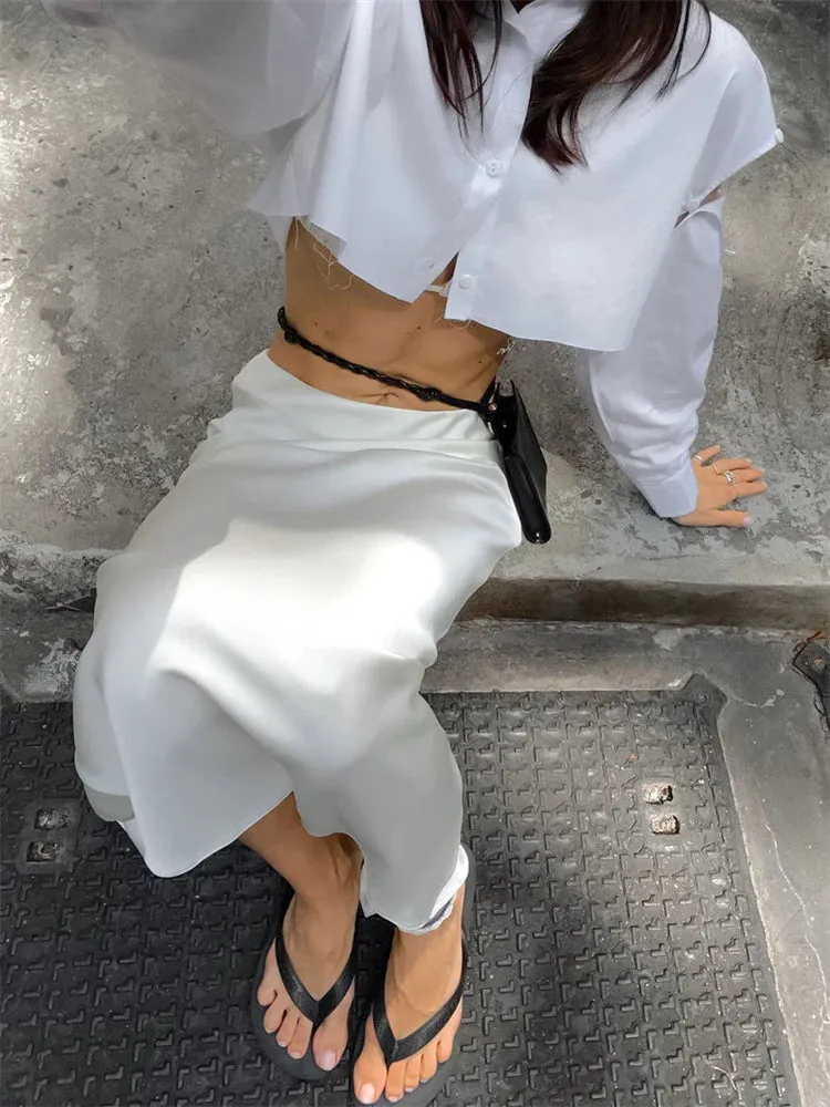 Solid Through Long Slim Casual Temperament Waist Fashion High See Skirt