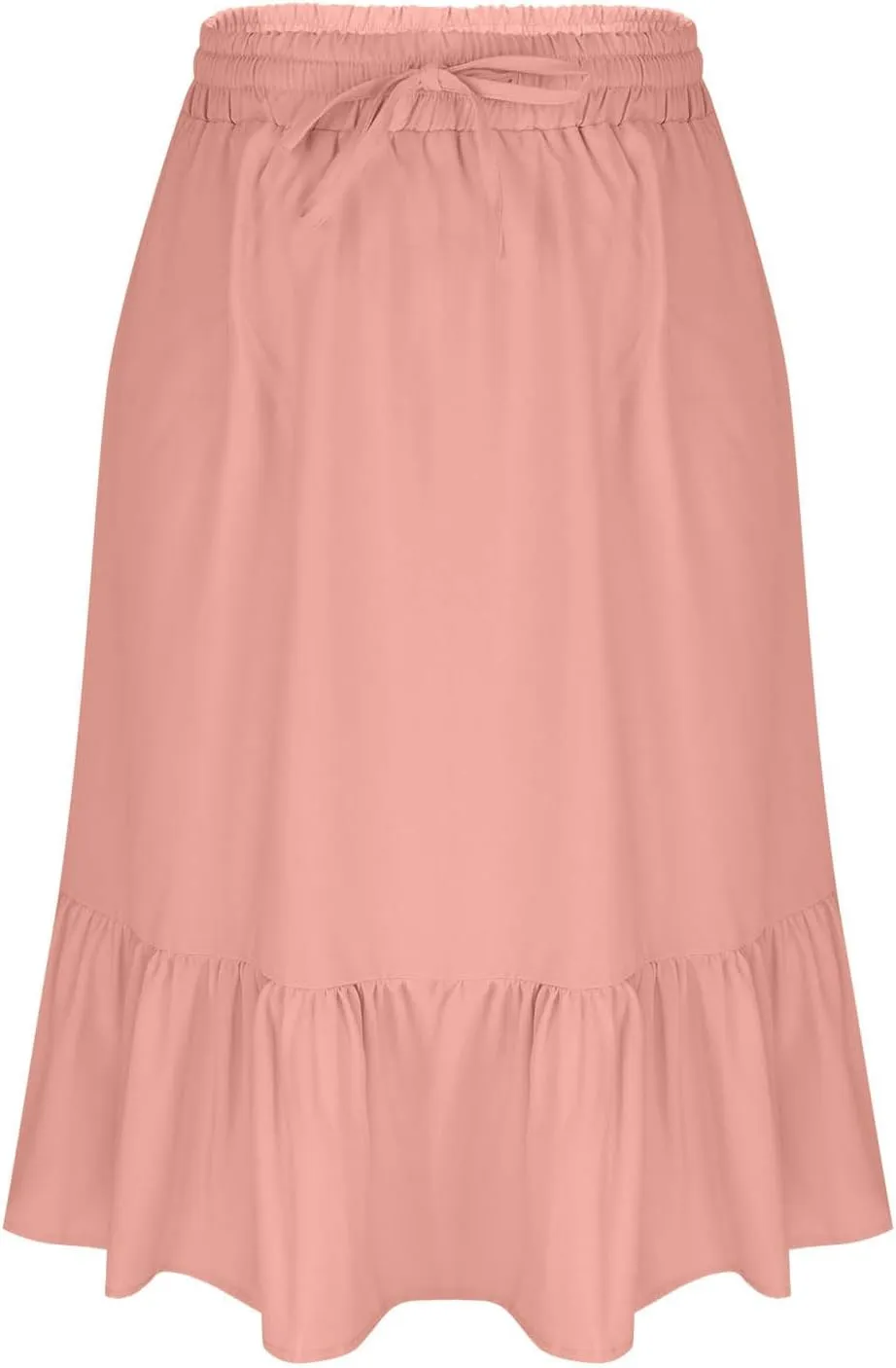 TANGNADE Womens Skirts Summer Midi Length High Waist Drawstring Casual Beach Ruffle Tiered Skirt Dress with Pockets