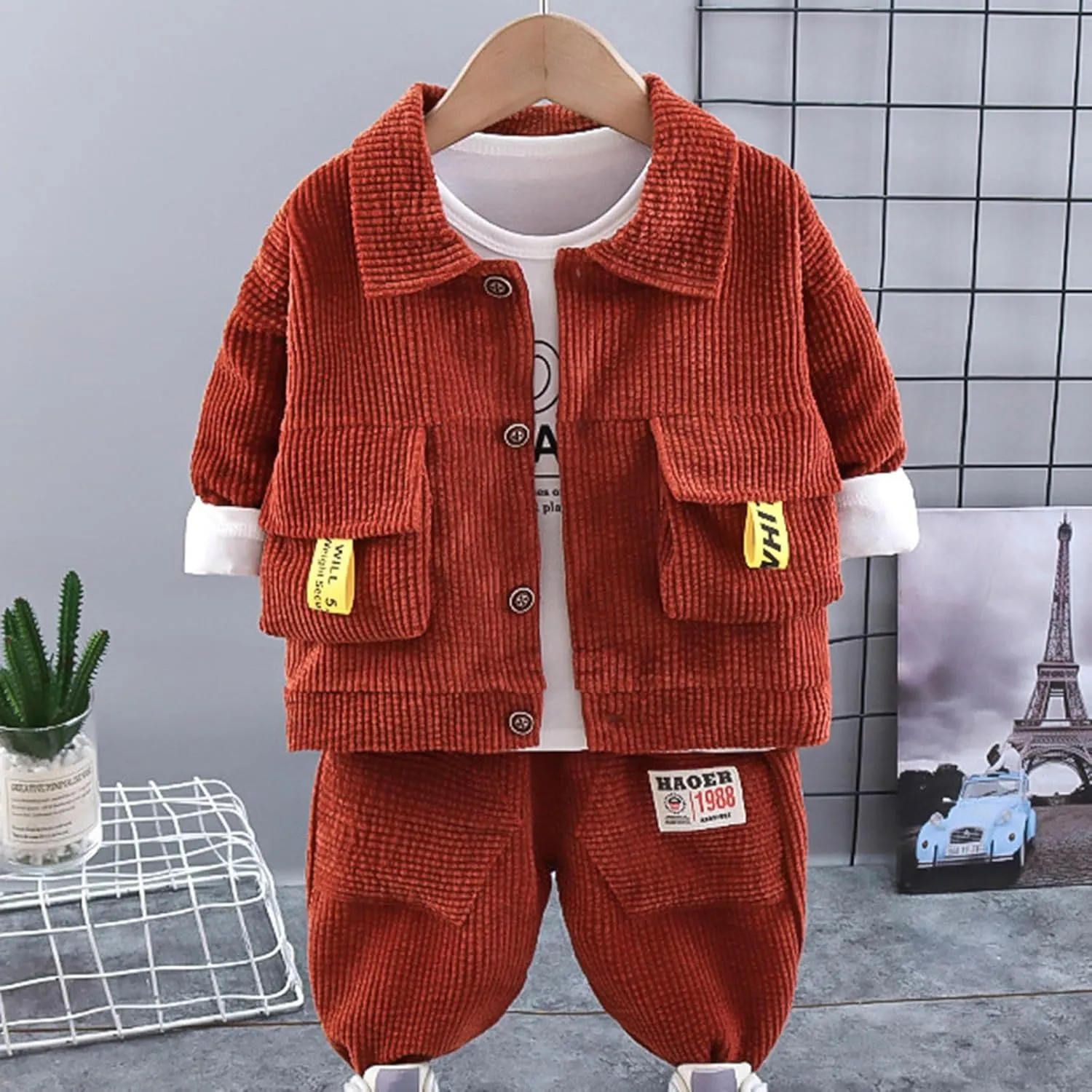 Toddler Boy's Tracksuits Button Front Jacket and Jogger Sweatpants Set Fall Winter Casual Sports Clothes