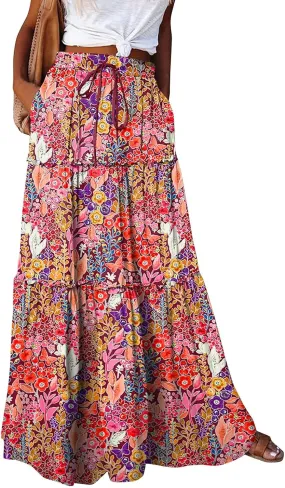 Vacation Women's Skirts, Casual Maxi Trendy Boho Flowy Summer Womens Skirts