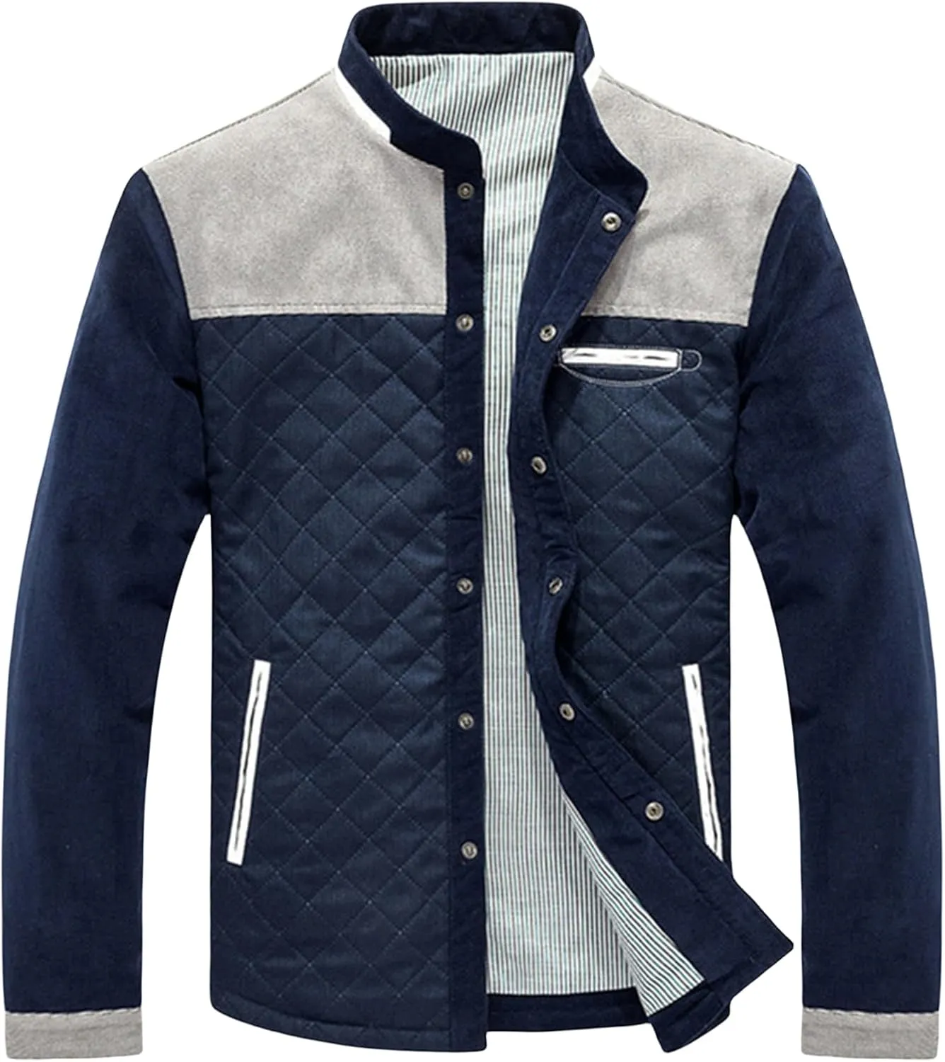 Wankang Men's Diamond Quilted Puffer Down Jacket Fall Winter Lightweight Business Casual Button Down Shirts for Men