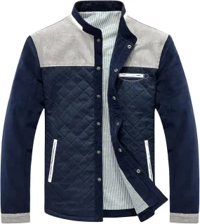 Wankang Men's Diamond Quilted Puffer Down Jacket Fall Winter Lightweight Business Casual Button Down Shirts for Men