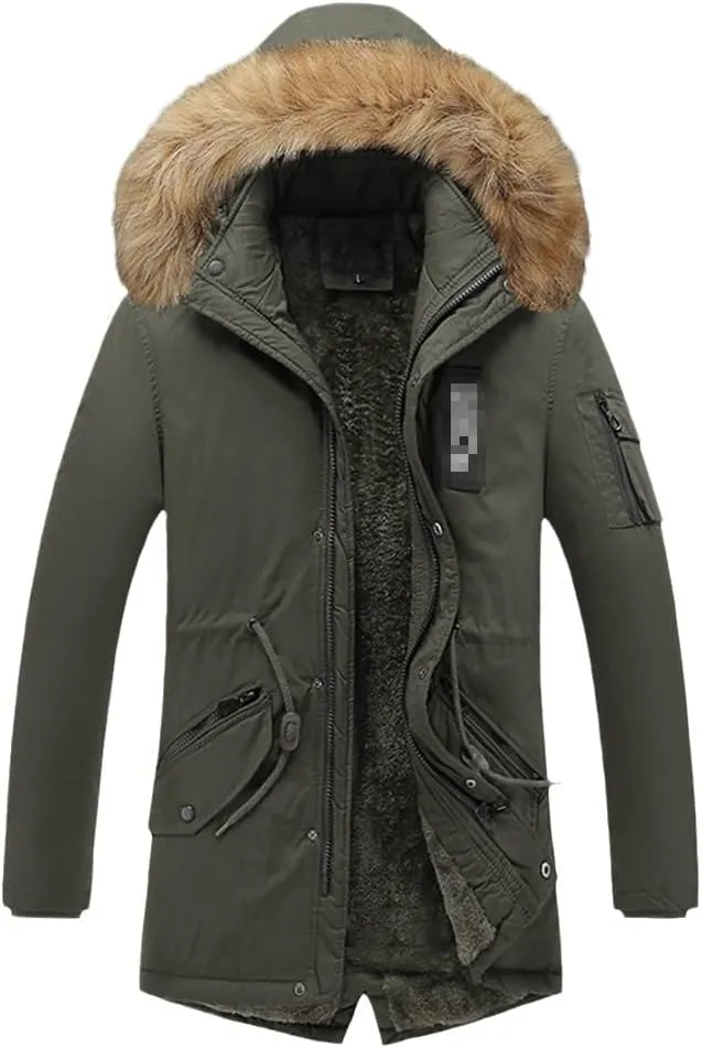 Winter Men Long Jackets Warm Thick Coat Casual Parka Long Fur Collar Fleece Windproof Hooded Jackets