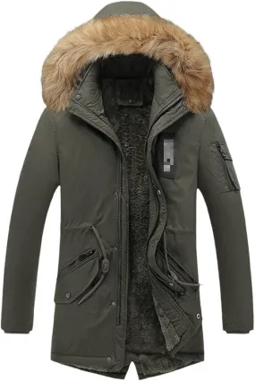 Winter Men Long Jackets Warm Thick Coat Casual Parka Long Fur Collar Fleece Windproof Hooded Jackets