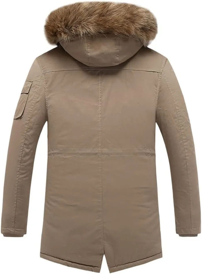 Winter Men Long Jackets Warm Thick Coat Casual Parka Long Fur Collar Fleece Windproof Hooded Jackets