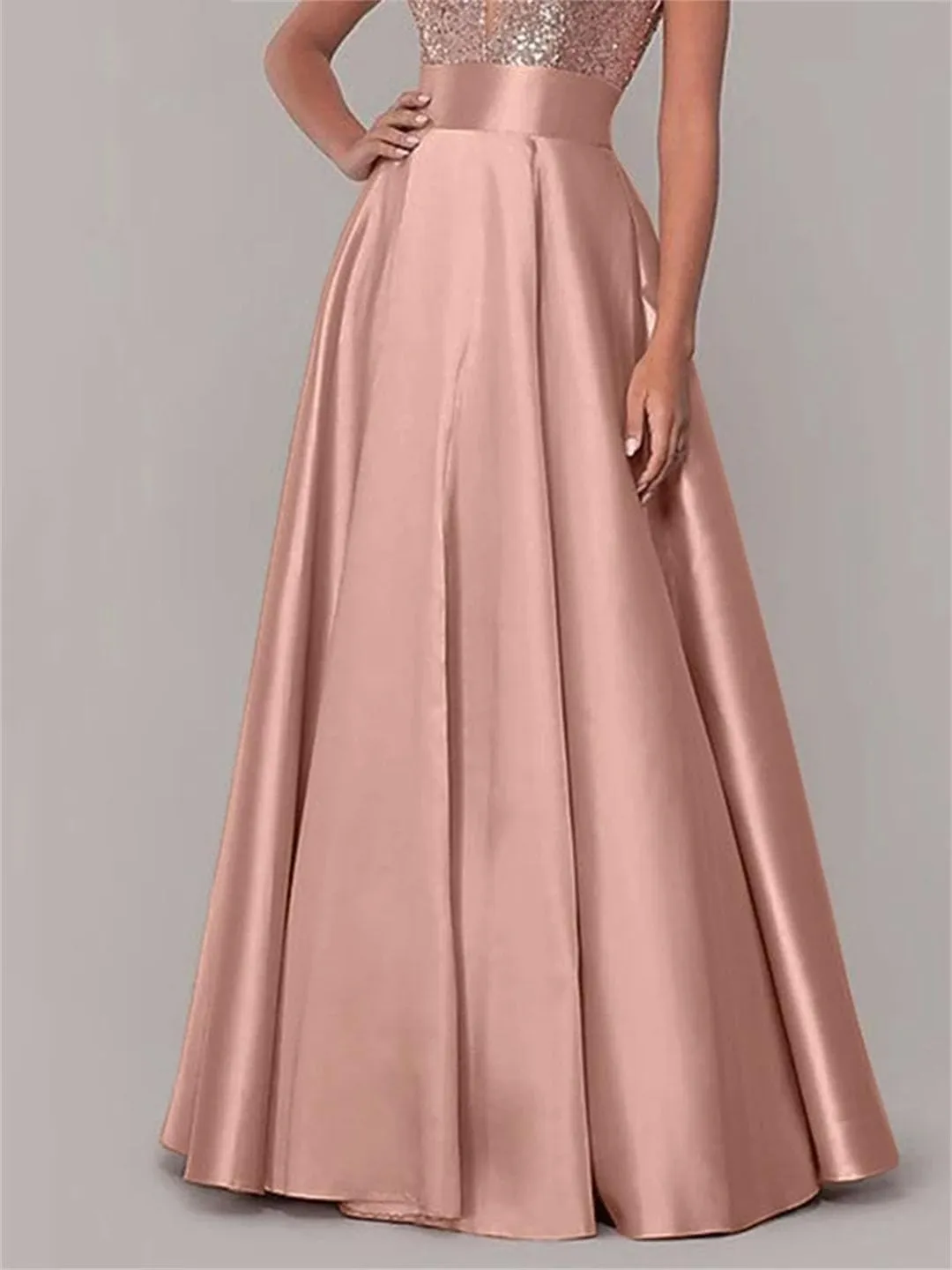 Women Bohemian Satin Silk Long Skirts Cotton Solid Loose Elastic Waist Oversized Casual Skirts