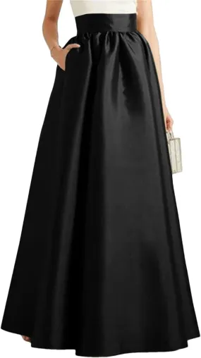 Women Bohemian Satin Silk Long Skirts Cotton Solid Loose Elastic Waist Oversized Casual Skirts