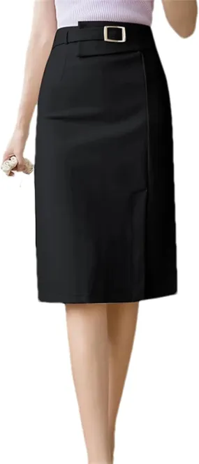 Women's Business Pencil Skirt – High Waist Irregular Slit Stretch Wrap Hip Midi Skirt Vintage Office Work