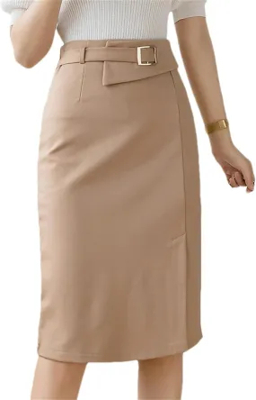 Women's Business Pencil Skirt – High Waist Irregular Slit Stretch Wrap Hip Midi Skirt Vintage Office Work
